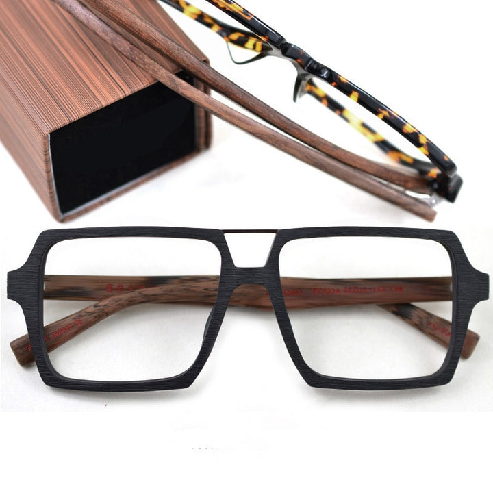 Unisex Eyeglasses Oversized Wooden Frame Square Ps9016 Frame Hdcrafter Eyeglasses   