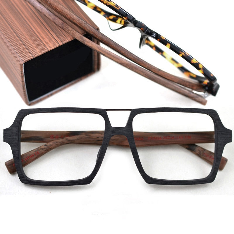 Hdcrafter Unisex Full Rim Square Double Bridge Wood Alloy Frame Oversize Eyeglasses Ps9016 Full Rim Hdcrafter Eyeglasses   