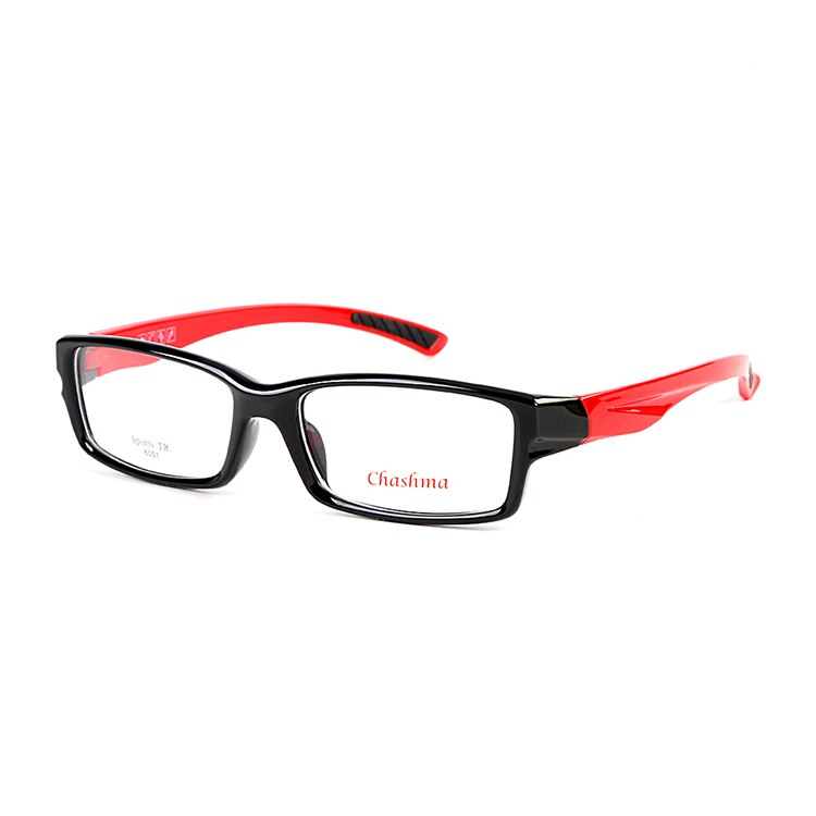 Chashma Ottica Men's Full Rim Square Tr 90 Titanium Sport Eyeglasses 6051 Full Rim Chashma Ottica Black with Red  
