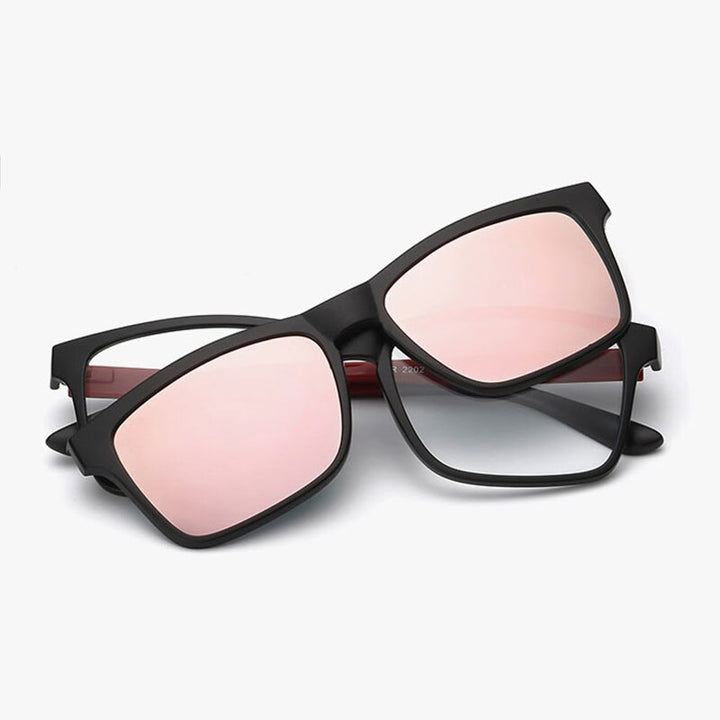 Reven Jate 2202 Polarized Night Vision Sunglasses Clip-On Magnetic Connection For Men And Women Sunwear Polarize Sunglasses Reven Jate Pink  