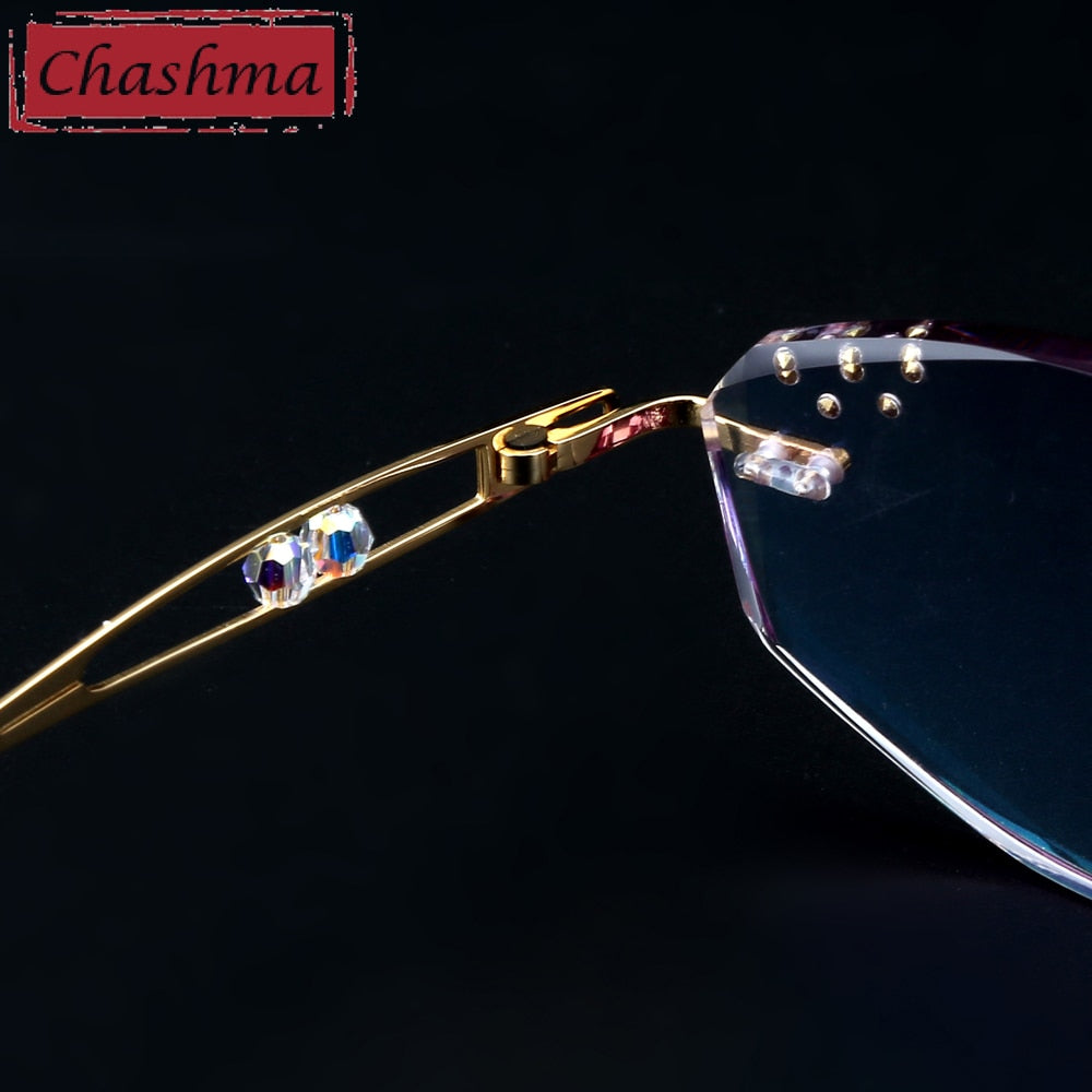 Women's Eyeglasses Diamond Trimmed Rimless Titanium 88010 Rimless Chashma   