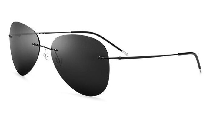Men's Sunglasses Titanium Rimless Ultra-light Polarized B2018 Sunglasses Brightzone Black rim Gray lens  