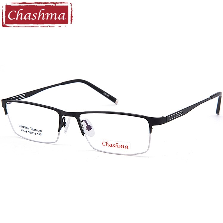 Men's Eyeglasses Titanium Half Rim 1518 Semi Rim Chashma Black  