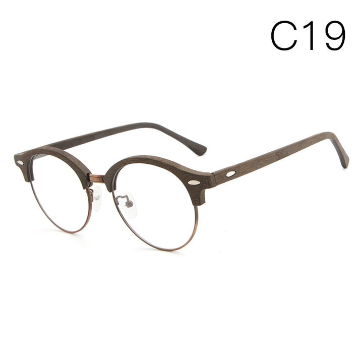 Hdcrafter Unisex Full Rim Round Wood Metal Frame Eyeglasses Hb033 Full Rim Hdcrafter Eyeglasses C19  