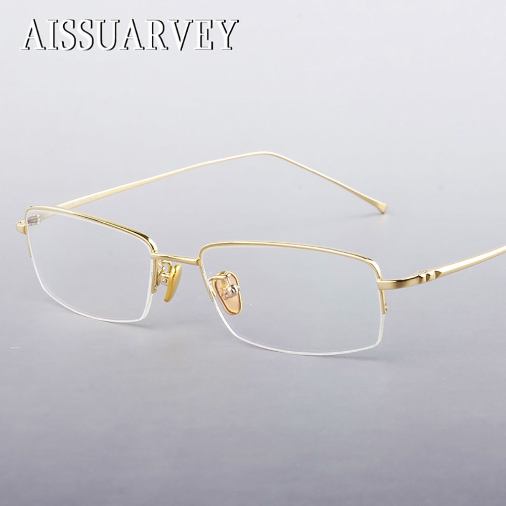 Aissuarvey Men's Semi Rim Titanium Frame  Eyeglasses As160031 Semi Rim Aissuarvey Eyeglasses Gold  