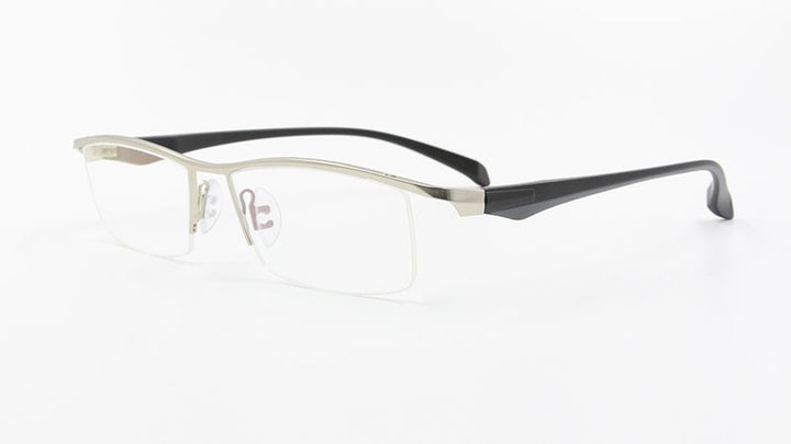 Men's Half Rim Titanium Alloy Frame TR-90 Temple Eyeglasses Np8011 Semi Rim Bclear Silver  