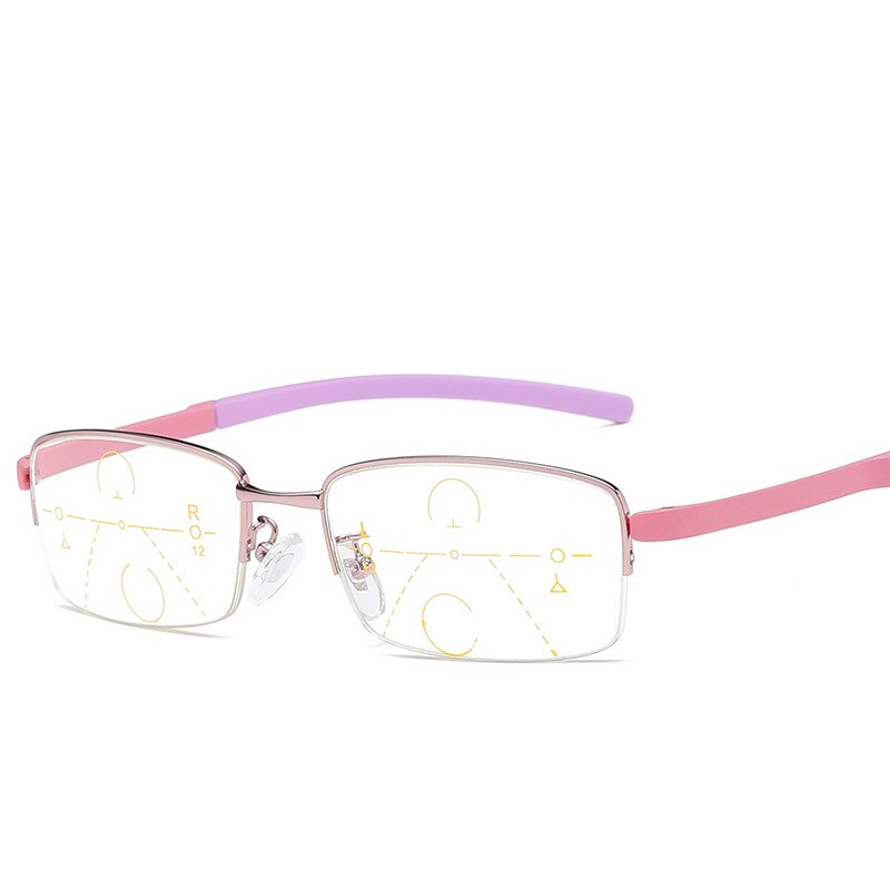 Unisex Half Rim Alloy Frame Progressive Reading Glasses 100-400 Reading Glasses Brightzone +100 Pink 