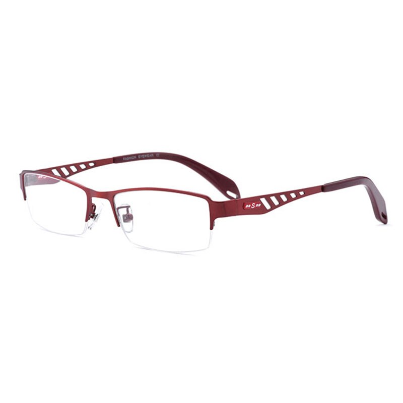 Hotochki Men's Semi Rim Rectangular Alloy Frame Eyeglasses Semi Rim Hotochki Red  