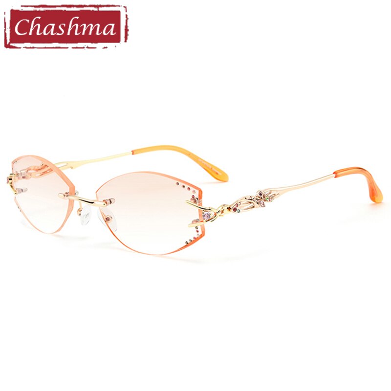 Chashma Ottica Women's Irregular Oval Titanium Eyeglasses Tinted Lenses 80363 Frame Chashma Ottica Gold Brown  
