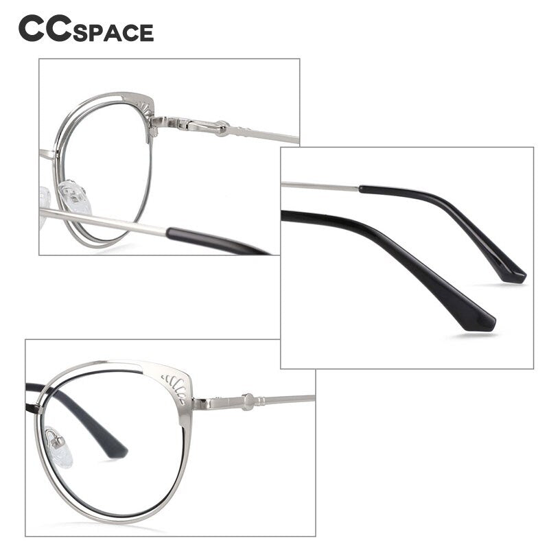 CCspace Women's Full Rim Round Cat Eye Alloy Frame Eyeglasses 54081 Full Rim CCspace   