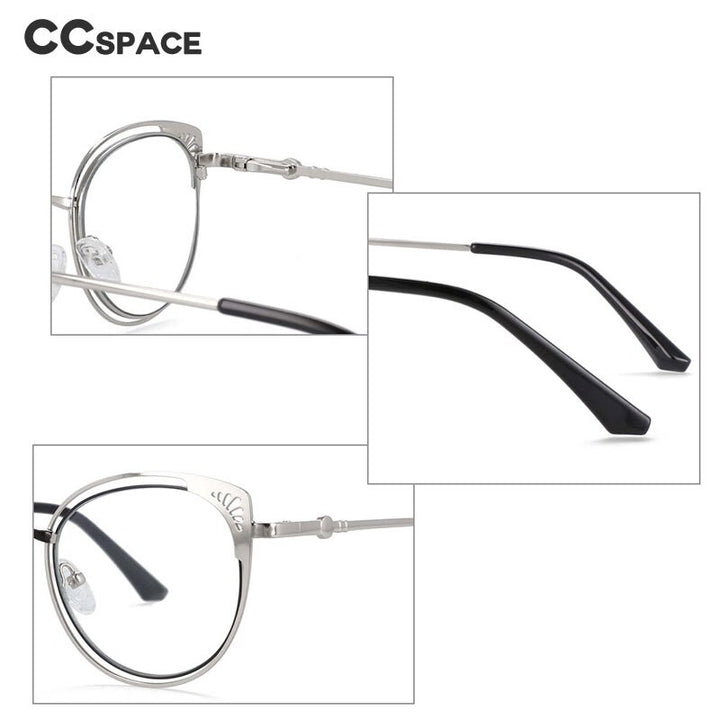 CCspace Women's Full Rim Round Cat Eye Alloy Frame Eyeglasses 54081 Full Rim CCspace   