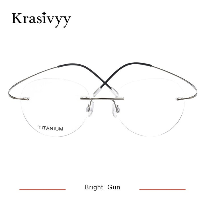 Krasivyy Unisex Rimless Round Titanium Eyeglasses Kr16017 Rimless Krasivyy Bright Gun  