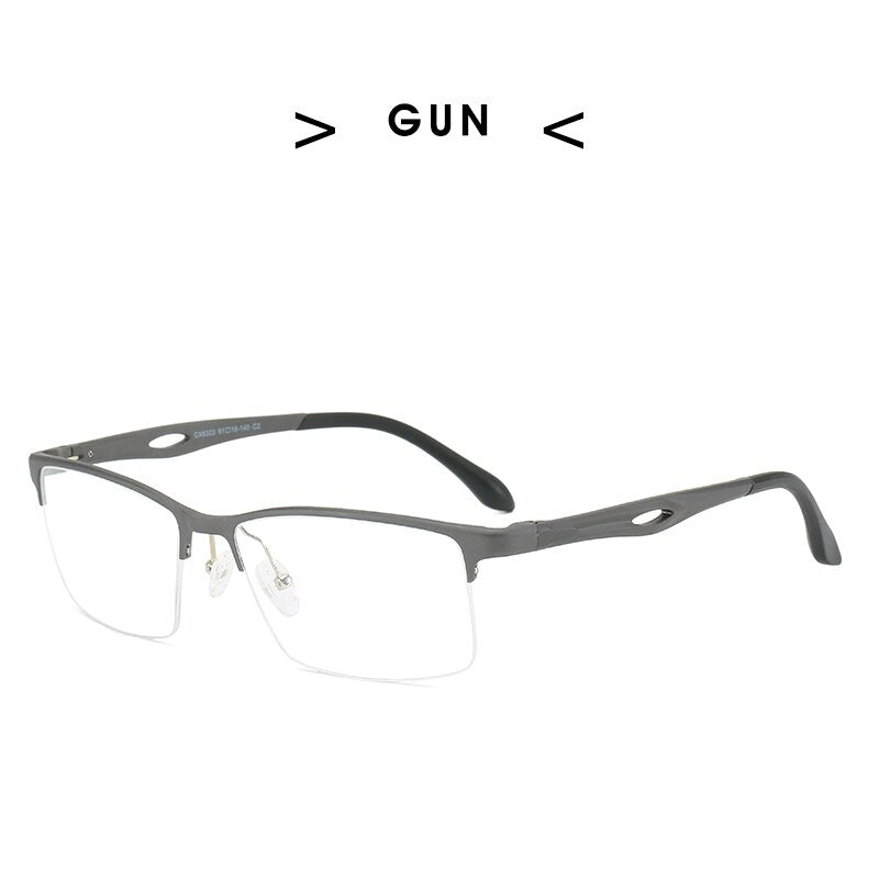 Hdcrafter Men's Semi Rim Aluminum Square Frame Eyeglasses P6323 Semi Rim Hdcrafter Eyeglasses GUN  