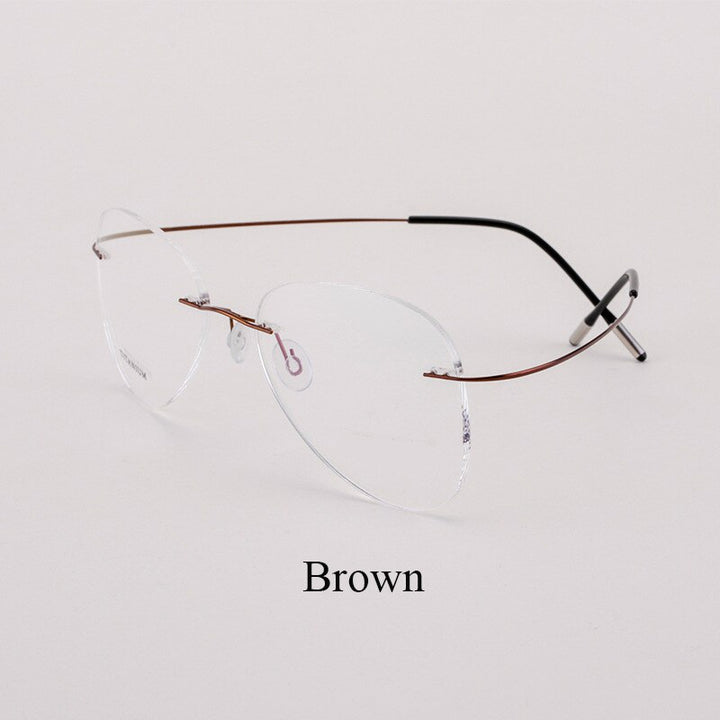Unisex Titanium Rimless Frame Eyeglasses P9961 Rimless Bclear Auburn  