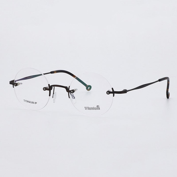 Aissuarvey Rimless Oval Titanium Frame Eyeglasses Unisex Rimless Aissuarvey Eyeglasses Dark Brown  