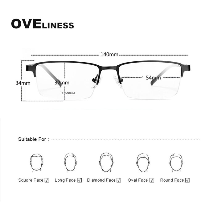 Oveliness Men's Semi Rim Square Titanium Alloy Eyeglasses Ol9877p Semi Rim Oveliness   