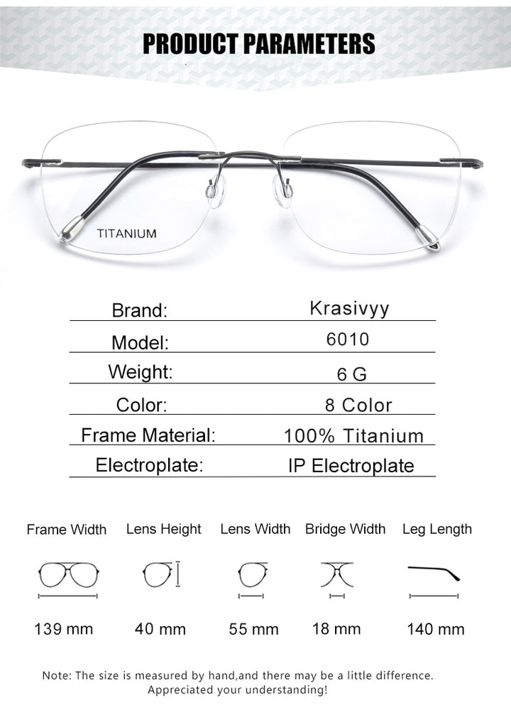 Krasivyy Unisex Rimless Square Titanium Eyeglasses Kr6010 Rimless Krasivyy   