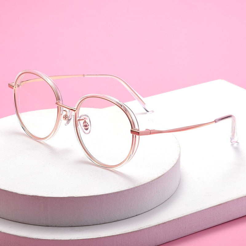 KatKani Women's Full Rim Round TR 90 Resin Plated Titanium Frame Eyeglasses 2210yj Full Rim KatKani Eyeglasses   