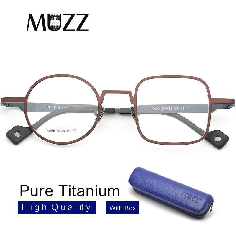 Muzz Men's Full Rim Square Round Asymmetrical Titanium Frame Eyeglasses  T7039