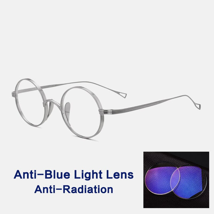 Gatenac Unisex Full Rim Round Titanium Frame Eyeglasses Gxyj02 Full Rim Gatenac Silver Anti blue  