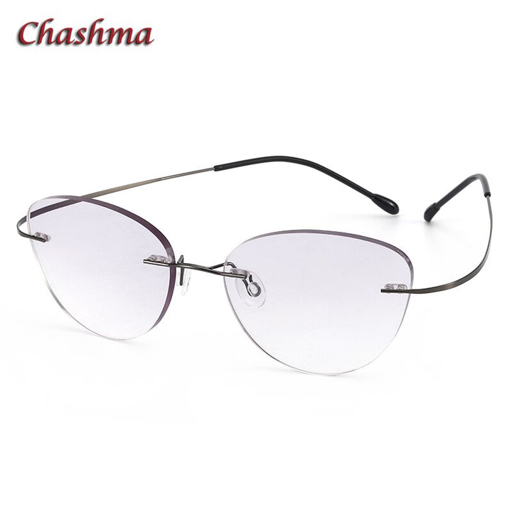Chashma Ochki Unisex Rimless Triangle Cat Eye Titanium Eyeglasses Tinted Lenses 60742 Rimless Chashma Ochki   