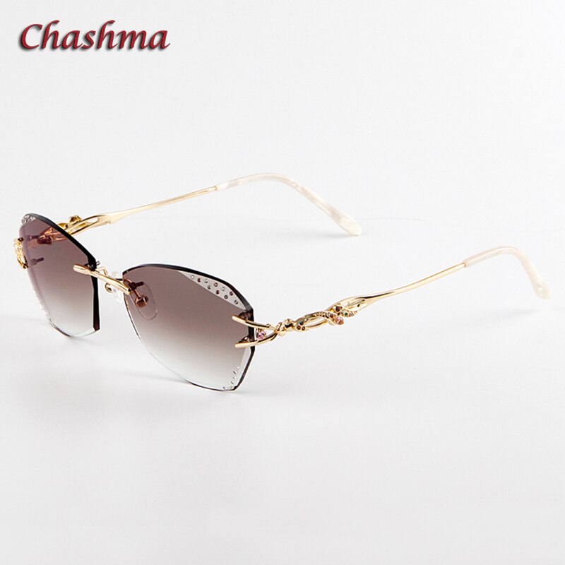 Chashma Ochki Women's Rimless Irregular Square Titanium Eyeglasses Tinted Lenses 8036c Rimless Chashma Ochki Gold Brown Gray  