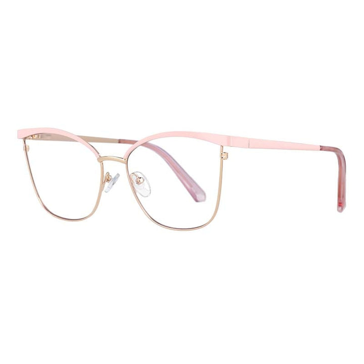 CCSpace Unisex Full Rim Brow Line Cat Eye Alloy Frame Eyeglasses 53165 Full Rim CCspace Pink  