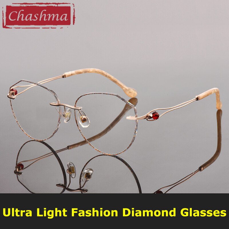 Women's Retro Diamond Trimmed Rimless Titanium Frame Eyeglasses 2543 Rimless Chashma   