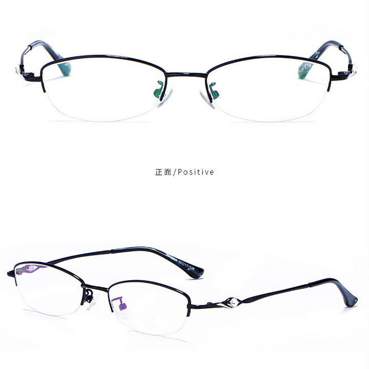 Yimaruili Women's Semi Rim Oval Alloy Frame Eyeglasses F3039 Semi Rim Yimaruili Eyeglasses Black  