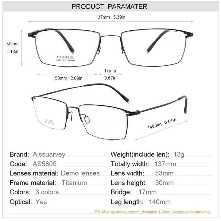 Aissuarvey Men's Eyeglasses Titanium Flexible Full Rim As5805 Full Rim Aissuarvey Eyeglasses   