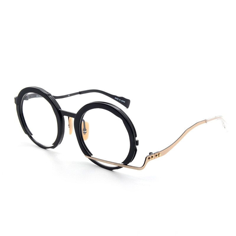 Muzz Men's Full Rim Round Ultem Titanium Frame Eyeglasses 0034 Full Rim Muzz BLACK GOLD  