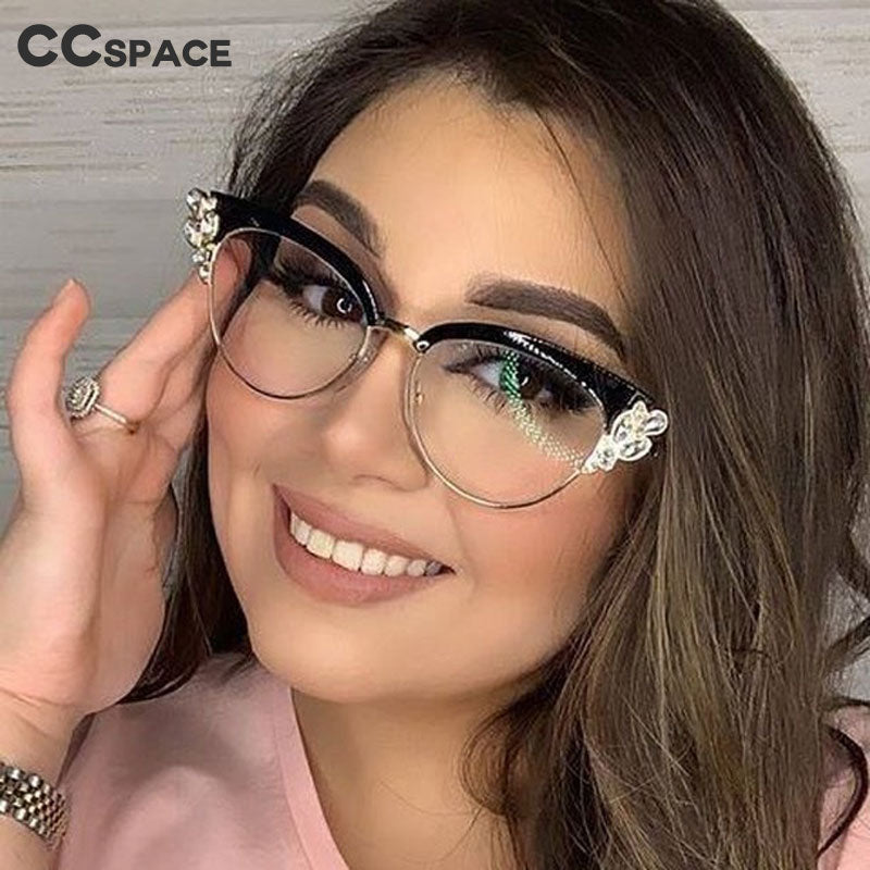 CCspace Women's Full Rim Rhinestone Cat Eye Alloy Frame Eyeglasses 45120 Full Rim CCspace   