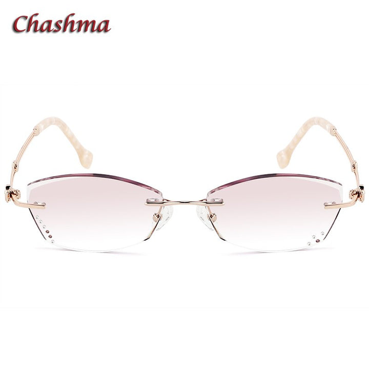 Chashma Ochki Women's Rimless Irregular Rectangle Titanium Eyeglasses Tinted Lenses 52008 Rimless Chashma Ochki Default Title  