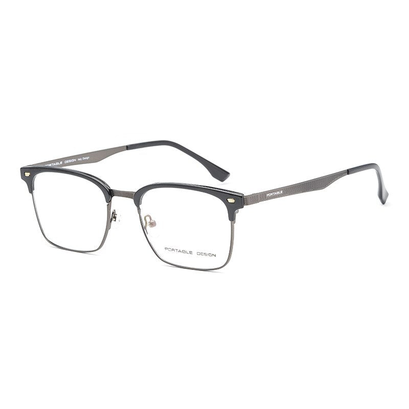 KatKani Unisex Full Rim Titanium Alloy Square Frame Eyeglasses K9563 Full Rim KatKani Eyeglasses Black Gun  