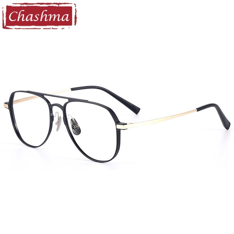 Unisex Oversized Curved Aluminum Magnesium Frame Eyeglasses 98863 Frame Chashma Black Gold  