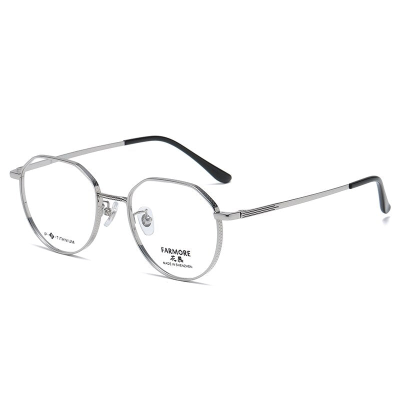 Reven Jate Unisex Eyeglasses 7050 Full Rim Round Titanium Full Rim Reven Jate silver  