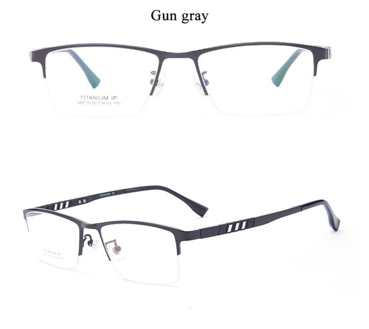Men's Semi Rim Titanium Frame Eyeglasses Lb079 Semi Rim Bclear Gun gray  