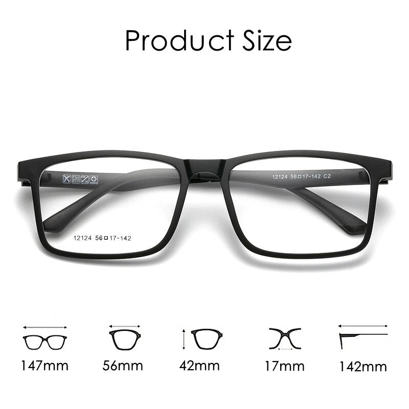 KatKani Unisex Full Rim TR 90 Resin Frame Eyeglass +5 Piece Polarized Magnetic Sunglasses K12124 Clip On Sunglasses KatKani Eyeglasses   