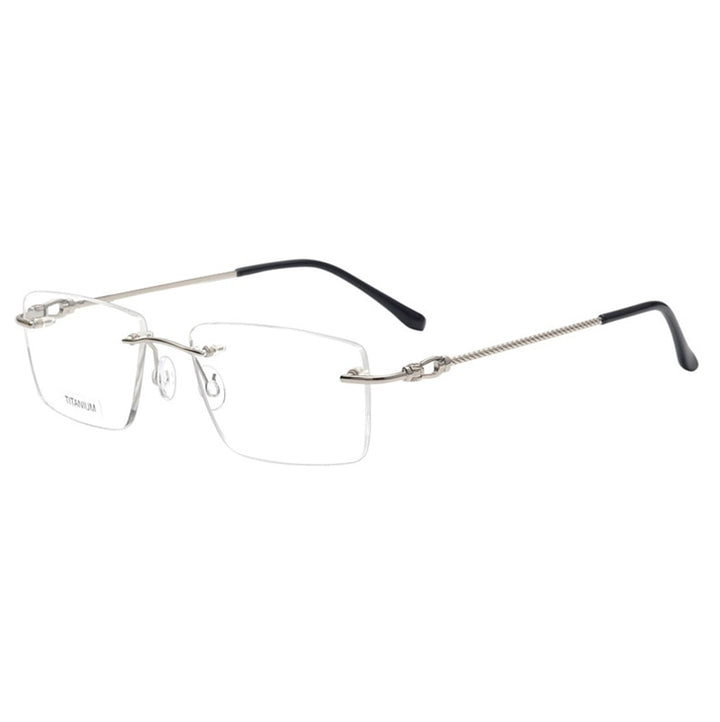 Aissuarvey Rimless Rectangular Lens Titanium Frame Men's Eyeglasses Rimless Aissuarvey Eyeglasses Silver  