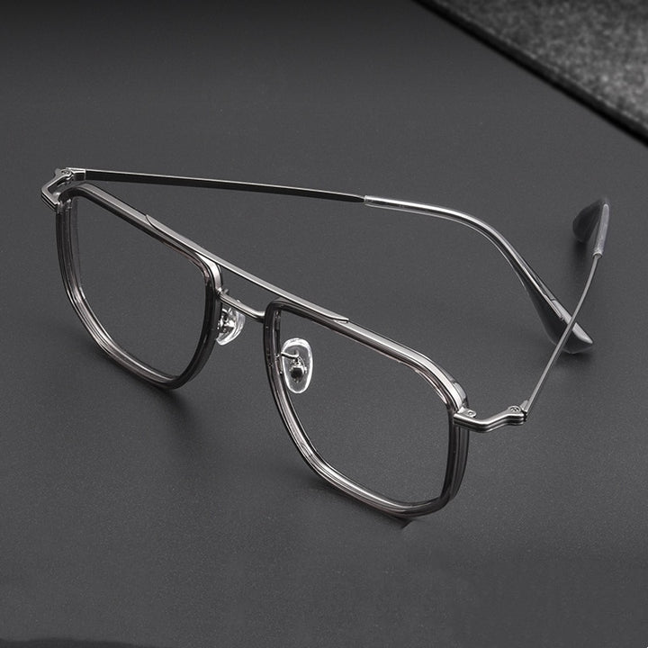 KatKani Men's Full Rim Double Bridge Square Titanium Frame Eyeglasses 2216yj Full Rim KatKani Eyeglasses   