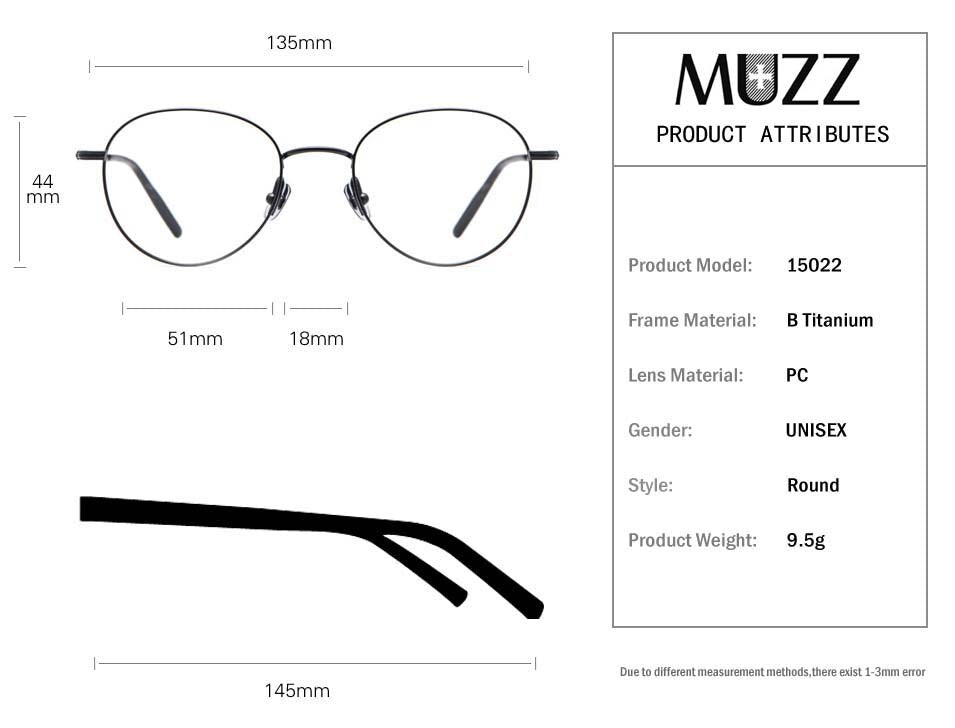 Muzz Unisex Full Rim Round B Titanium Frame Eyeglasses 15022 Full Rim Muzz   