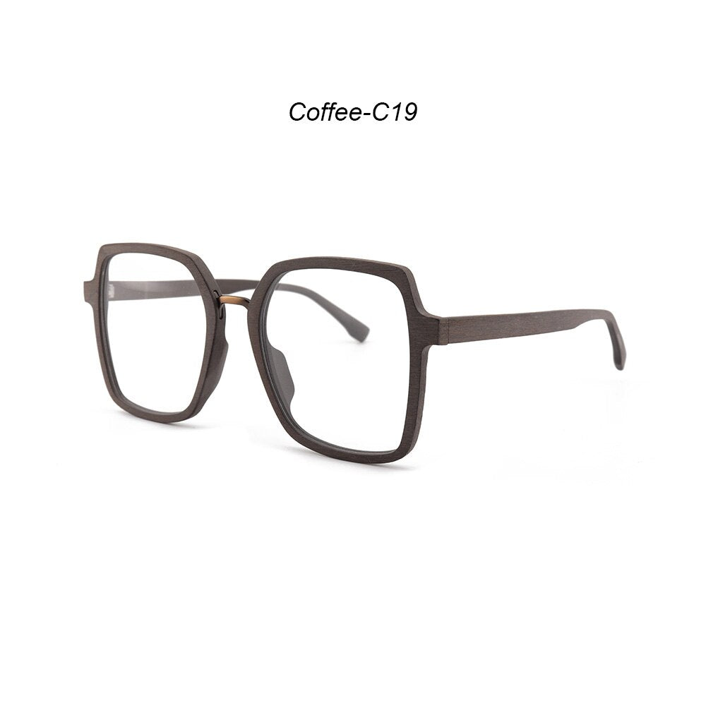 Hdcrafter Unisex Full Rim Polygonal Wood Frame Eyeglasses 6109 Full Rim Hdcrafter Eyeglasses Coffee-C19  
