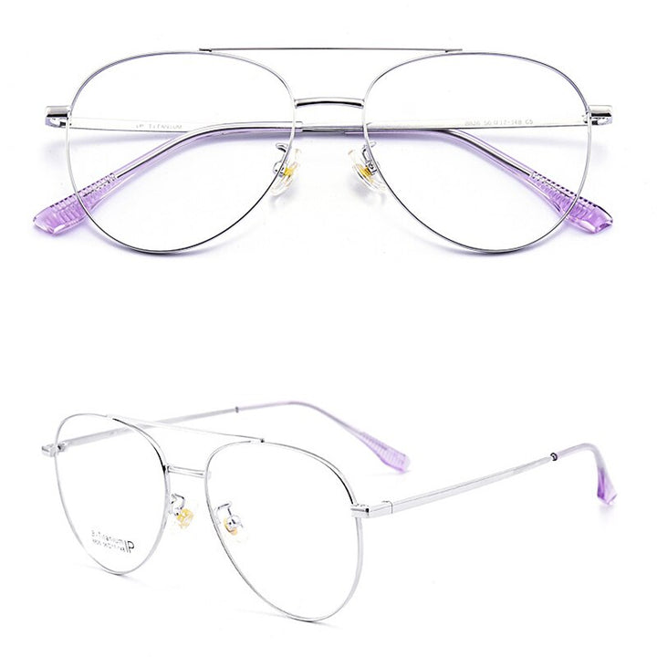 Yimaruili Unisex Full RIm Double Bridge β Titanium Frame Eyeglasses 8826 Full Rim Yimaruili Eyeglasses Silver China 