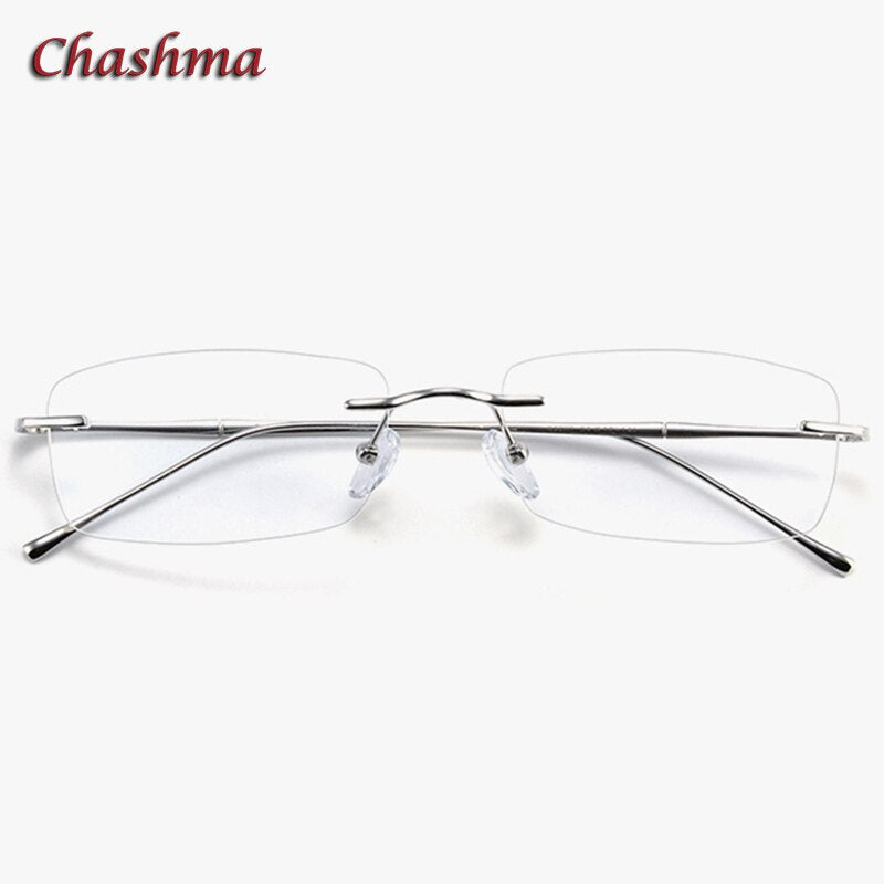 Chashma Ochki Unisex Rimless Rectangle Titanium Eyeglasses 632 Rimless Chashma Ochki Silver  