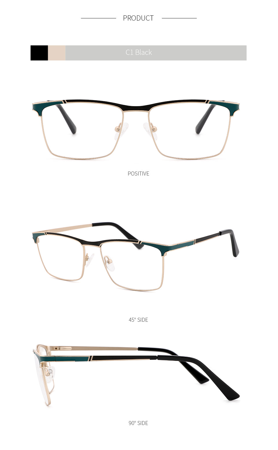 Kansept Men's Full Rim Square Stainless Steel Frame Eyeglasses 202107 Full Rim Kansept   