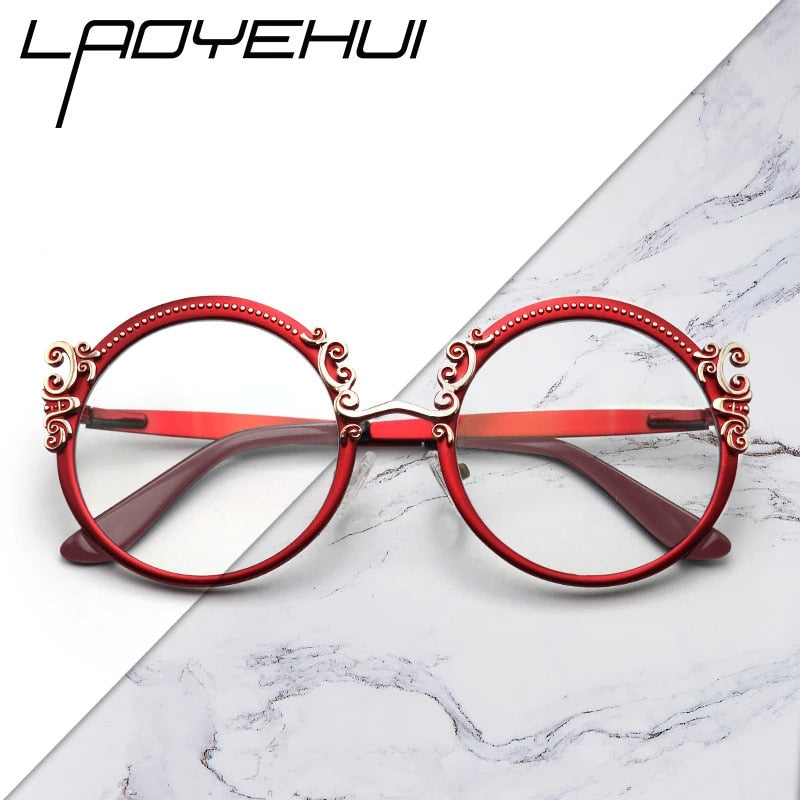 Laoyehui Women's Eyeglasses Round Alloy Reading Glasses Red 8400 Reading Glasses Laoyehui   