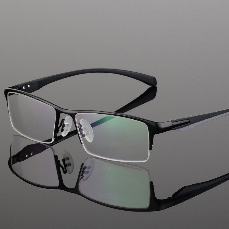 Hdcrafter Men's Semi Rim TR 90 Titanium Rectangle Frame Eyeglasses 9065 Semi Rim Hdcrafter Eyeglasses Black  