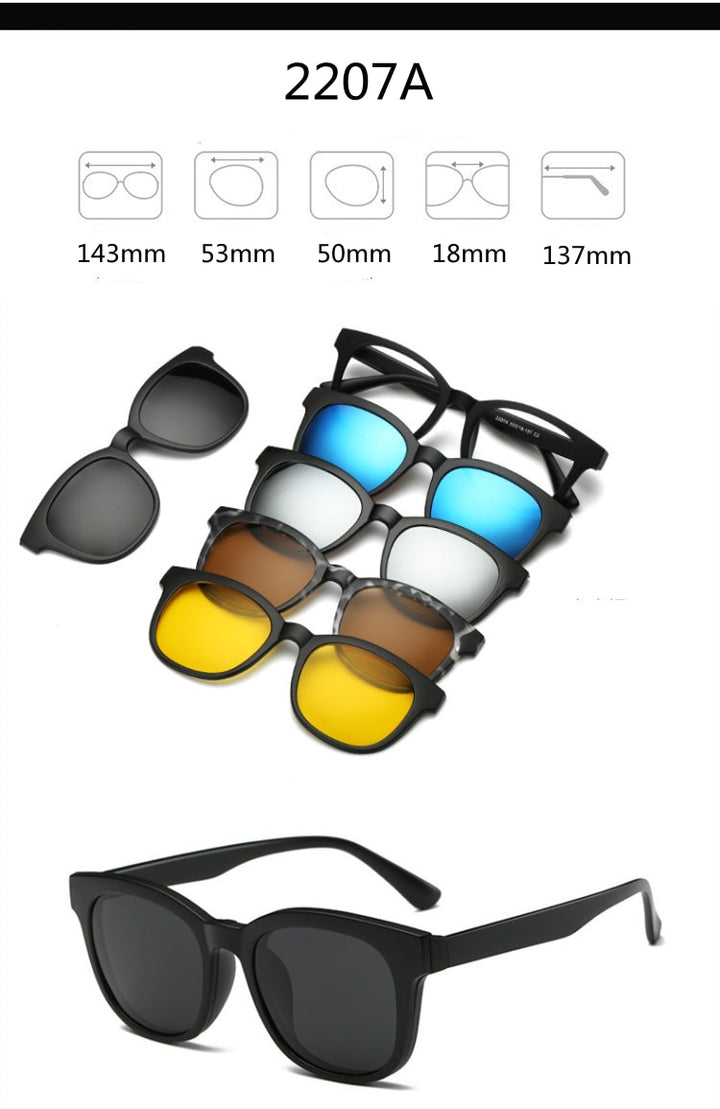 KatKani Unisex Full Rim TR 90 Resin Frame Eyeglasses + 5 Magnetic Polarized Sunglasses K12147 Clip On Sunglasses KatKani Eyeglasses   