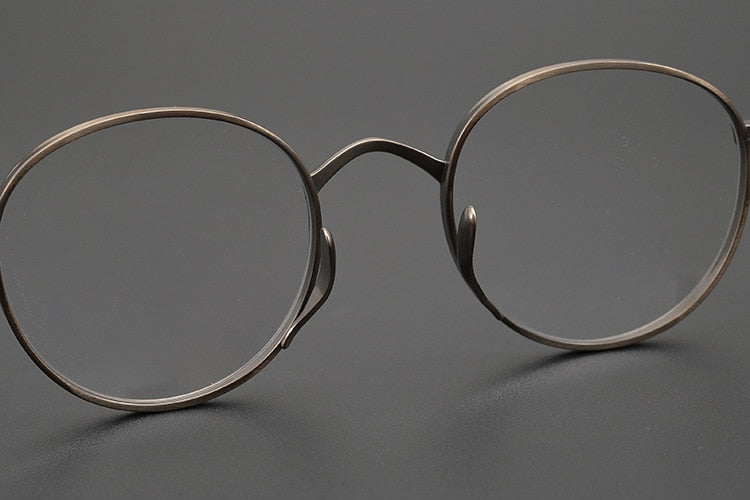 Muzz Men's Full Rim Round Brushed Titanium Frame Eyeglasses 10518T Full Rim Muzz   
