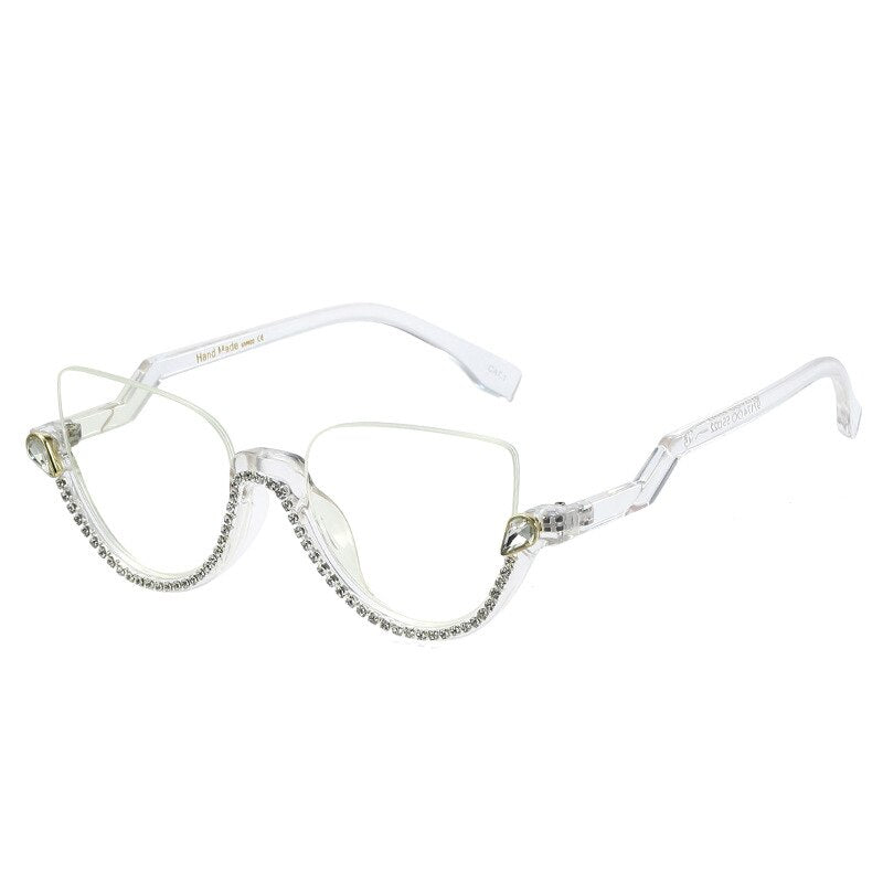 CCspace Women's Semi Rim Tr 90 Titanium Jeweled Frame Eyeglasses 45159 Semi Rim CCspace   